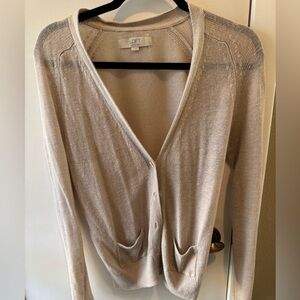 LOFT Women's Linen Light Tan Cardigan Sweater
